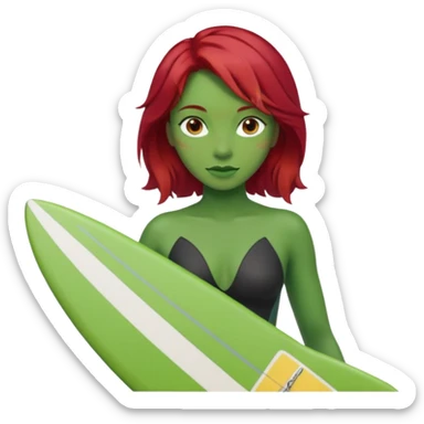 red hair green skin woman with surfboard sticker
