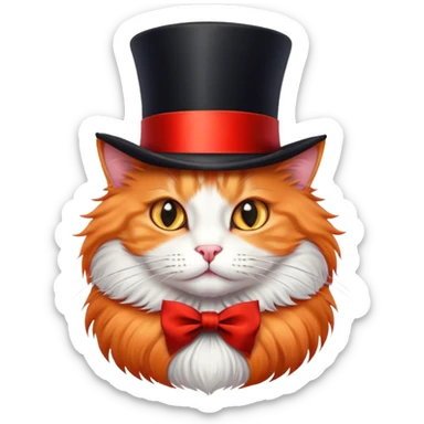 fluffy elegant orange cat with top hat black with red ribbon  sticker