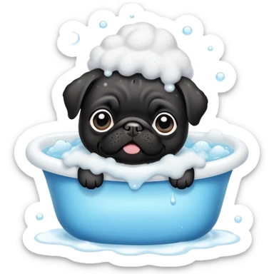 Black pug puppy with bath foam on top of his head sticker