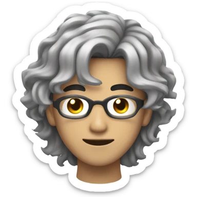 young asian cyberpunk man with gray hair black eyes wavy hair sticker