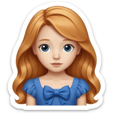 young girl with blue dress, cute blue bow and long strawberry  blonde hair sticker