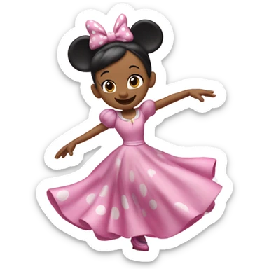 Caucasian Minnie Mouse wearing pink and dancing with Caucasian little girl with light brown hair  sticker