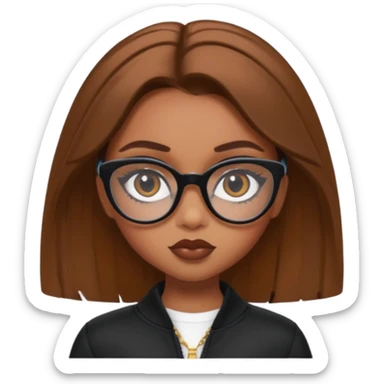 bratz baddie, beautiful hazel brown, eyeliner, short brown hair, black glasses sticker