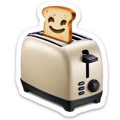 a toaster with golden brown toast excitedly popping up into the air sticker