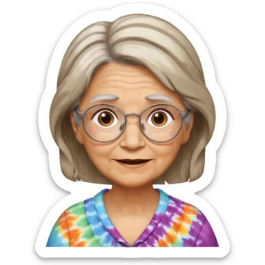 Grandma grandmother Gypsy alternative lifestyle concerned happy wise granny wire rims haircut long hair medium hair brown and white streaked hair sticker