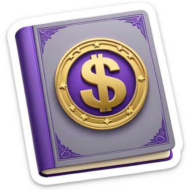A gray book with royal purple details, gold lettering, and an embossed chess piece, dollar sign, or split path on the cover, radiating financial wisdom, strategic wealth-building, and mindset transformation. sticker