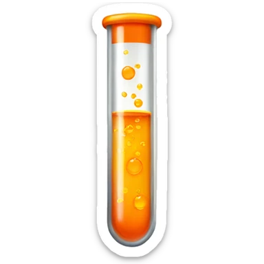 a test tube with orange liquid and wing sticker
