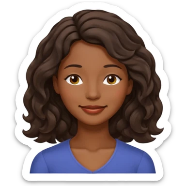 Happy face with smile,  dark brown skin color black women wavy hair shoulder length, eyes slightly closed sticker