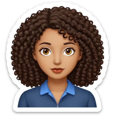 mujer pelo rizado pero no tanto  largo color marron oscuro, ojos marrones oscuros sticker