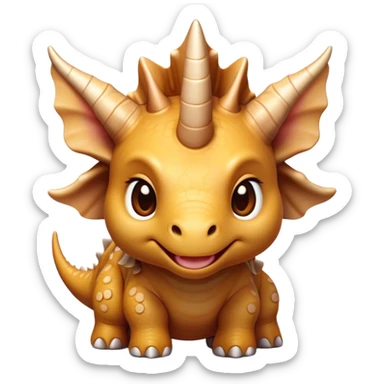 Cinematic Cute Triceratops Portrait Emoji, Head tilted playfully with a gentle smile, featuring a compact, sturdy body with three adorably prominent horns and a charmingly frilled head, Simplified yet irresistibly adorable features, highly detailed, glowing with a warm, inviting earthy glow, high shine, affectionate and lively, stylized with a touch of whimsical dinosaur charm, soft glowing outline, capturing the essence of a mischievous yet endearing Triceratops that seems as if it could trot out of the screen into your arms! sticker