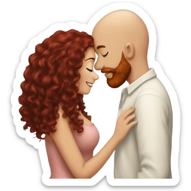 intimate moment between lovers bald man red beard long black curly hair woman sticker