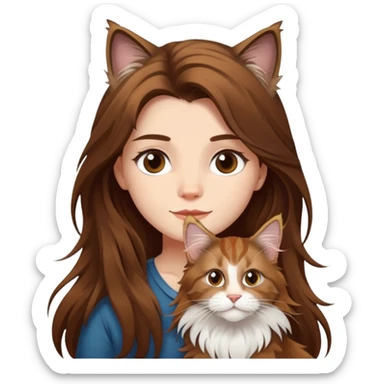 a  girl with  long hair and a Maine coon sticker