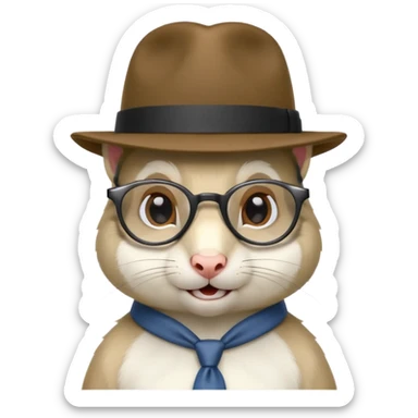 white squirrel with glasses and fedora sticker