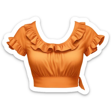 Realistic orange cut out crop top blouse. Ruffles. Isolated. Fancy sash sticker