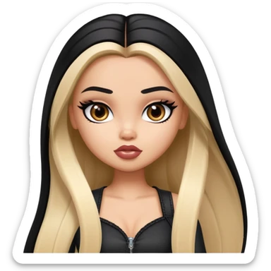 pretty bratz baddie, straight long hair, light skin, dark black hair sticker