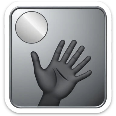 Minimalist emoji-style sticker of a mirror with a shadowy hand reaching out from within. Black and gray, flat icon, square format.

 sticker