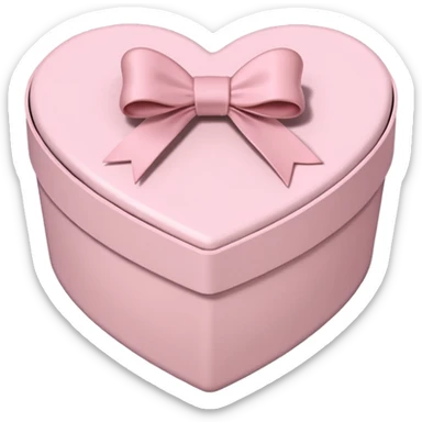 pale pink heart box, pale pink bow, filled with chocolates inside sticker