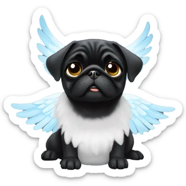 Black pug with angel wings sticker