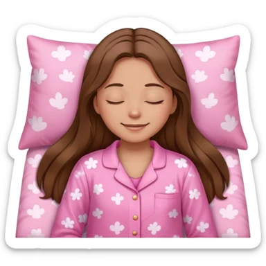 The brown long hair girl going to sleep in pink pajama with smile and closed eyes sticker