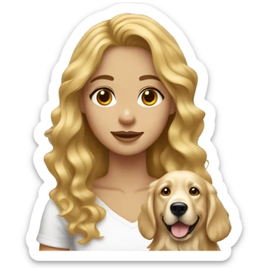 Dark Blonde girl wavy hair and white top with golden retriever sticker