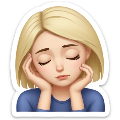 Exhausted woman with head resting on palm, looking sleepy sticker