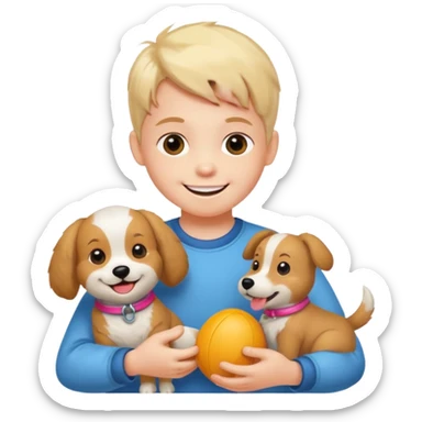 child with dog toys sticker