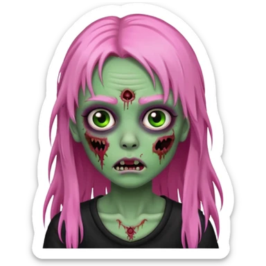 zombie girl with black, pink and green long hair with franja sticker