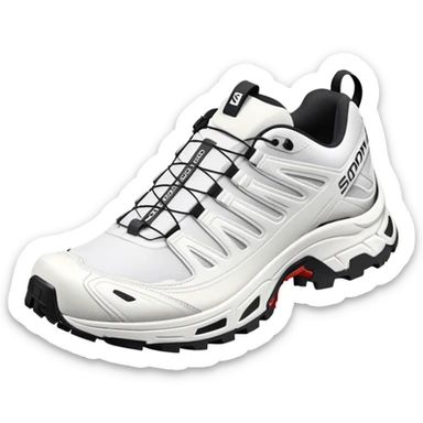 Salomon XT-6 white sneakers with Gore-Tex, one shoe positioned behind the other sticker
