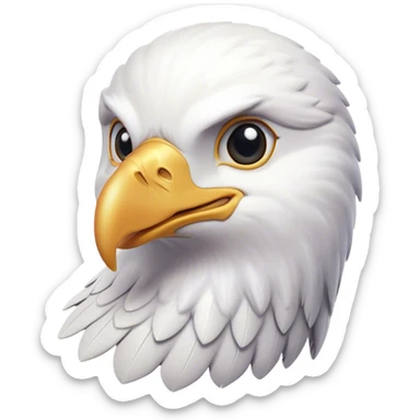 Cinematic Cute American Eagle Portrait Emoji, Head tilted playfully and inquisitively, featuring a streamlined form with a subtle blend of dark and white plumage and round, sparkling eyes full of spirited charm, Simplified yet irresistibly adorable features, highly detailed, glowing with a warm, inviting glow, high shine, affectionate and lively, stylized with a touch of whimsical aerial grace, soft glowing outline, capturing the essence of a mischievous yet endearing American eagle that seems as if it could glide out of the screen into your heart! sticker