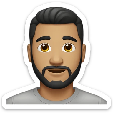 25 year old Hispanic man with a beard and thick eyebrows light skin, black shirt and side fades and a comb over with very dark brown eyes sticker