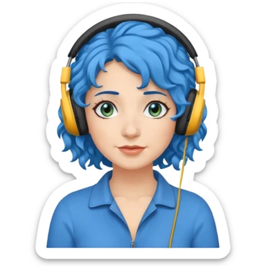 blue haired earringed heaphone wearing middle aged woman very very curly long haired and hazel eyes sticker