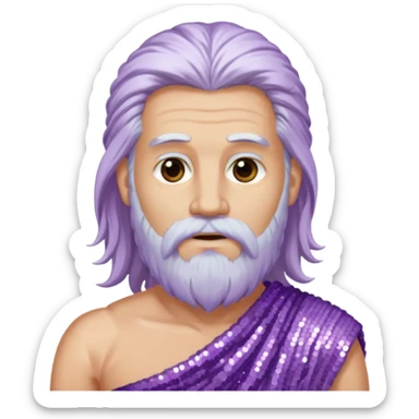 Jupiter from Roman Deities with long white hair and beard, lilac sequin toga sticker