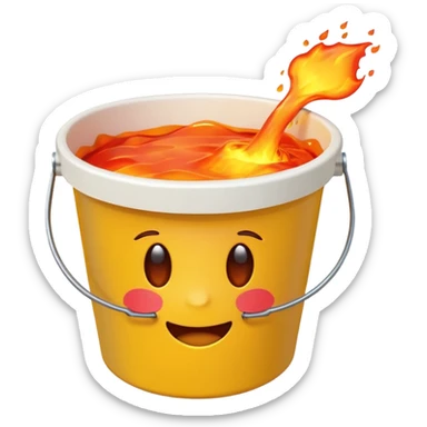 yellow plastic bucket overflowing with molten lava, emoji style sticker