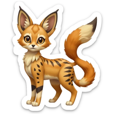 Big-eared big-eyed cute realistic animalistic feral digitigrade 4-legged anime-styled Meloetta-Eevee-Caracal-Sergal-Serval-hybrid-fusion-creature-animal, full body sticker
