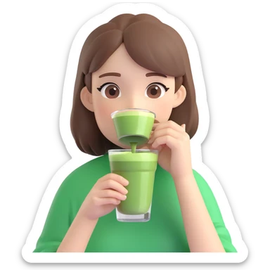a girl with brown hair drinking matcha sticker