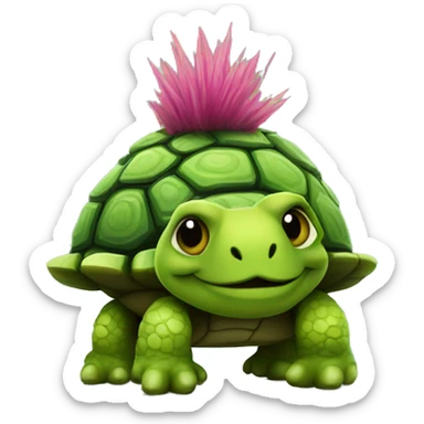 Punk rock turtle with mohawk made from moss sticker