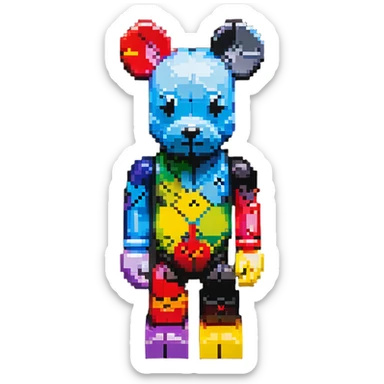 Pixel art KAWS Bearbrick figure with X eyes, blocky bear shape, vibrant colors sticker