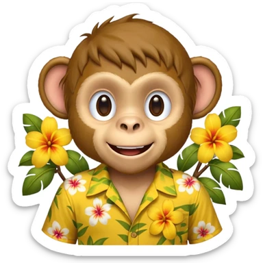 Monkey – cheeky grin, wearing yellow floral aloha shirt. sticker