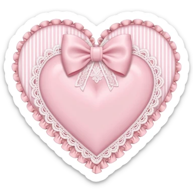rococo Pastel pink heart with white bow with lace and frills sticker