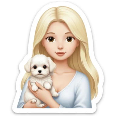 Blonde woman long hair with white maltese puppy sticker