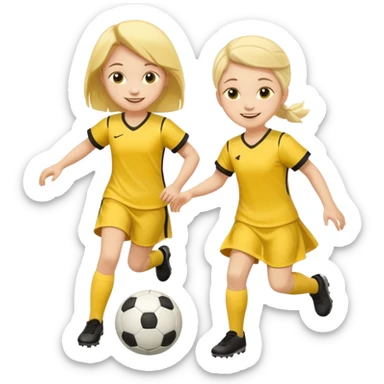 kids play soccer in yellow dress sticker