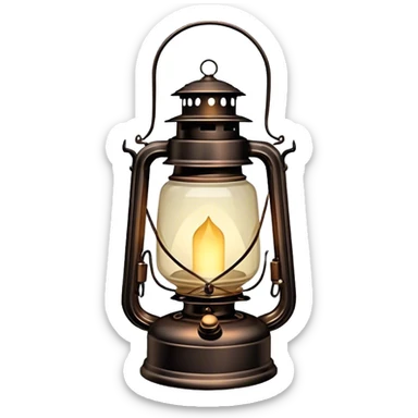 Cinematic Realistic Lantern, an old-fashioned glass lantern with a warm flickering glow, delicate details on the metal handle, softly illuminating the surrounding darkness, glowing with a comforting and nostalgic charm. sticker