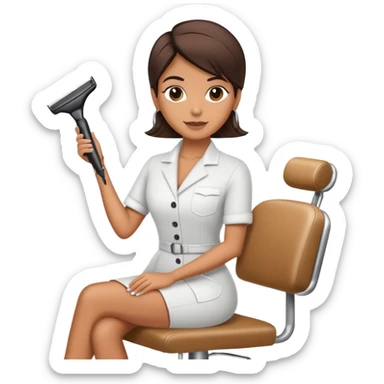 Hispanic hairstylist behind styling chair sticker