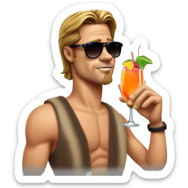Brad Pitt with sunglass and an Cocktail in his Hand (complett Body)with Holiday vibes sticker