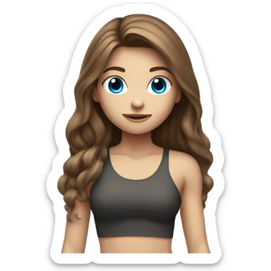 girl with long brown hair,  bright blue eyes, lifting weights sticker