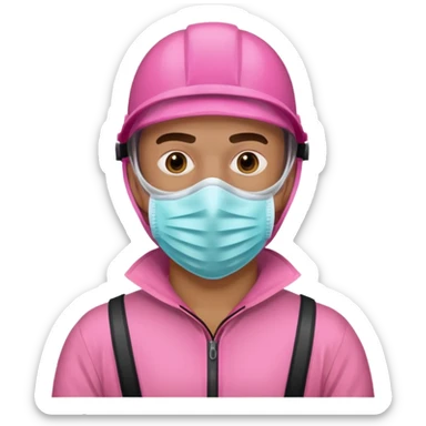 man in pink protection clothes with full-faced pink mask covered whole face sticker