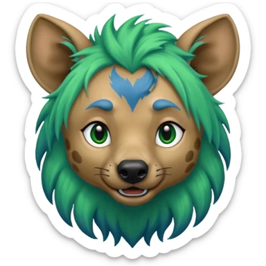 hyena withlong blue and green hair sticker