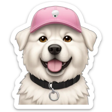 White dog chow chow in rose baseball cap sticker