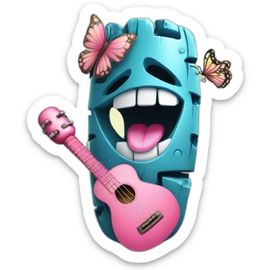 Cartoon Blue and pink tiki singing with butterfly and in the mikrophone sticker