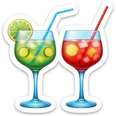 Create two emoji of clear red blended yellow cocktail, cheers with blue blended green cocktail, without any fruit and skewers sticker